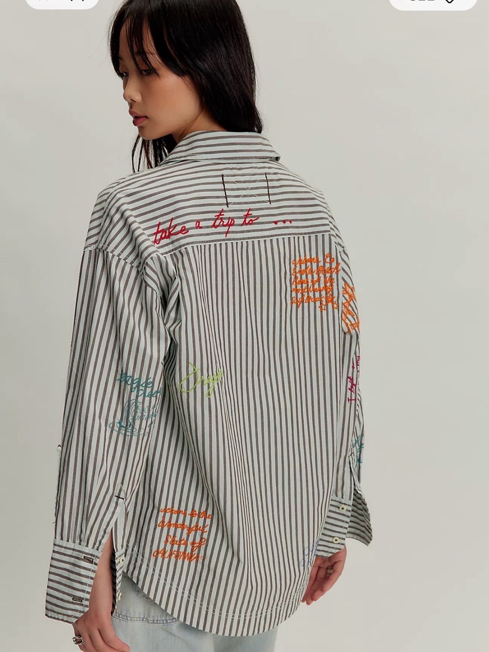 We The Free Striped Button-Down Shirt with Multicolor Embroidery - Picture 2 of 10